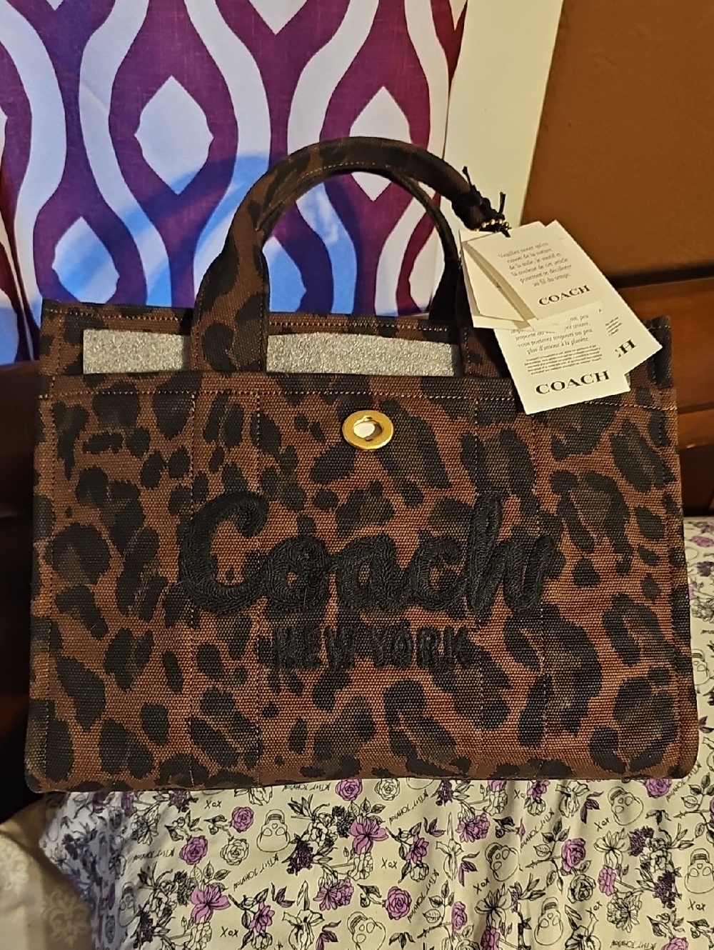 Coach Brown and Black Leopard-Print Canvas Tote - Picture 9 of 9